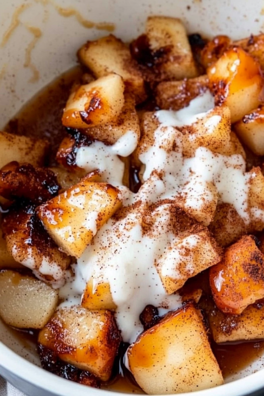 Air Fryer Apples Recipe - Simple and Quick Delicious Air Fryer Apples freshly prepared on a white plate