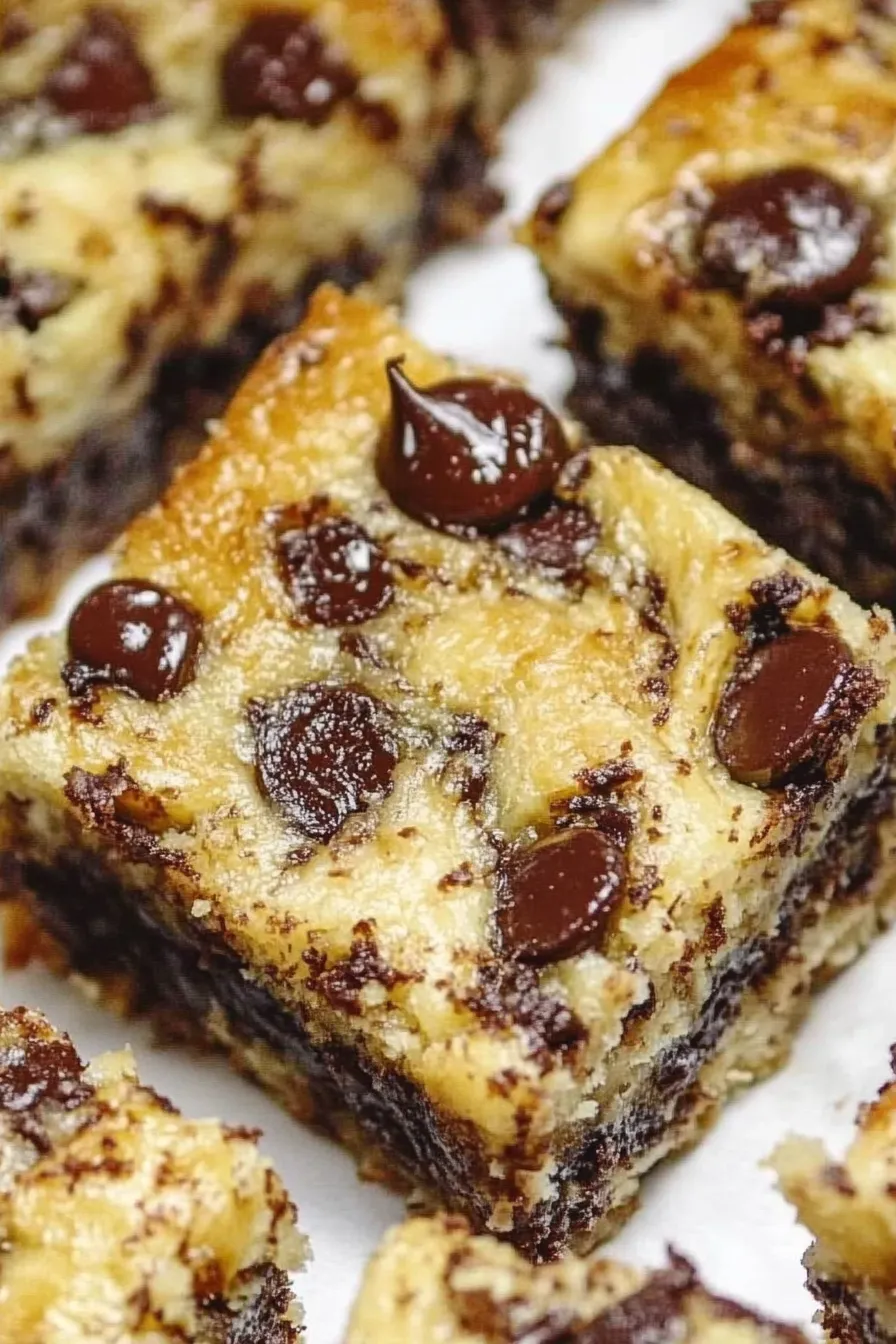 Delicious Banana Chocolate Chip Bars fresh from the oven on a white plate