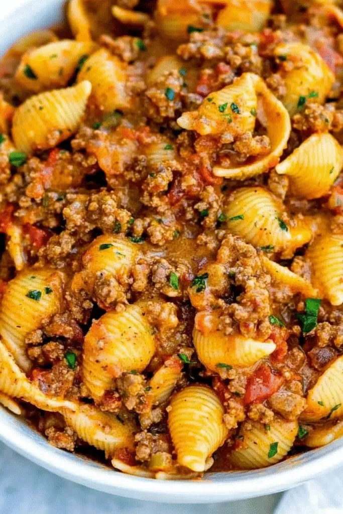 Delicious Creamy Beef and Shells