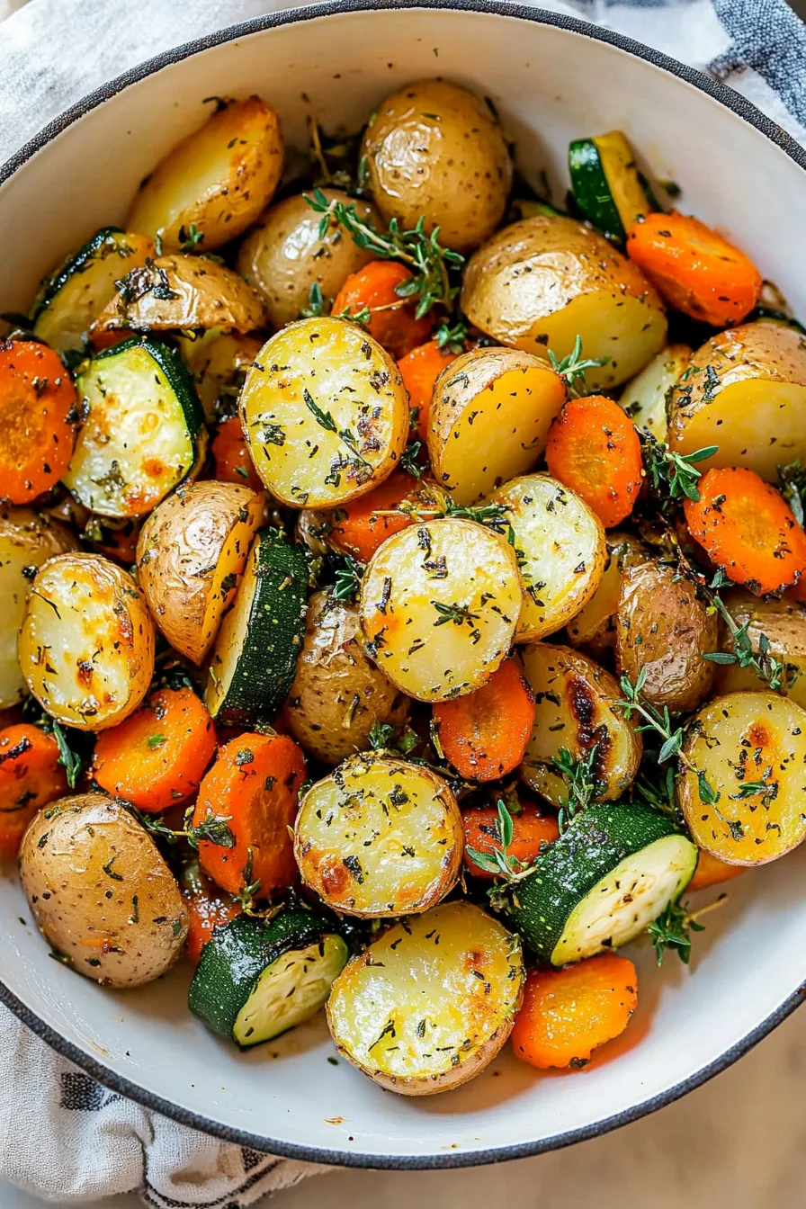Delicious Roasted Potatoes fresh from the oven on a white plate