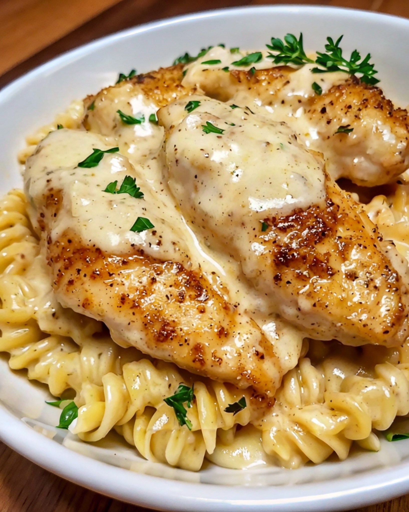 Creamy Garlic Butter Chicken and Rotini in Parmesan Sauce Recipe