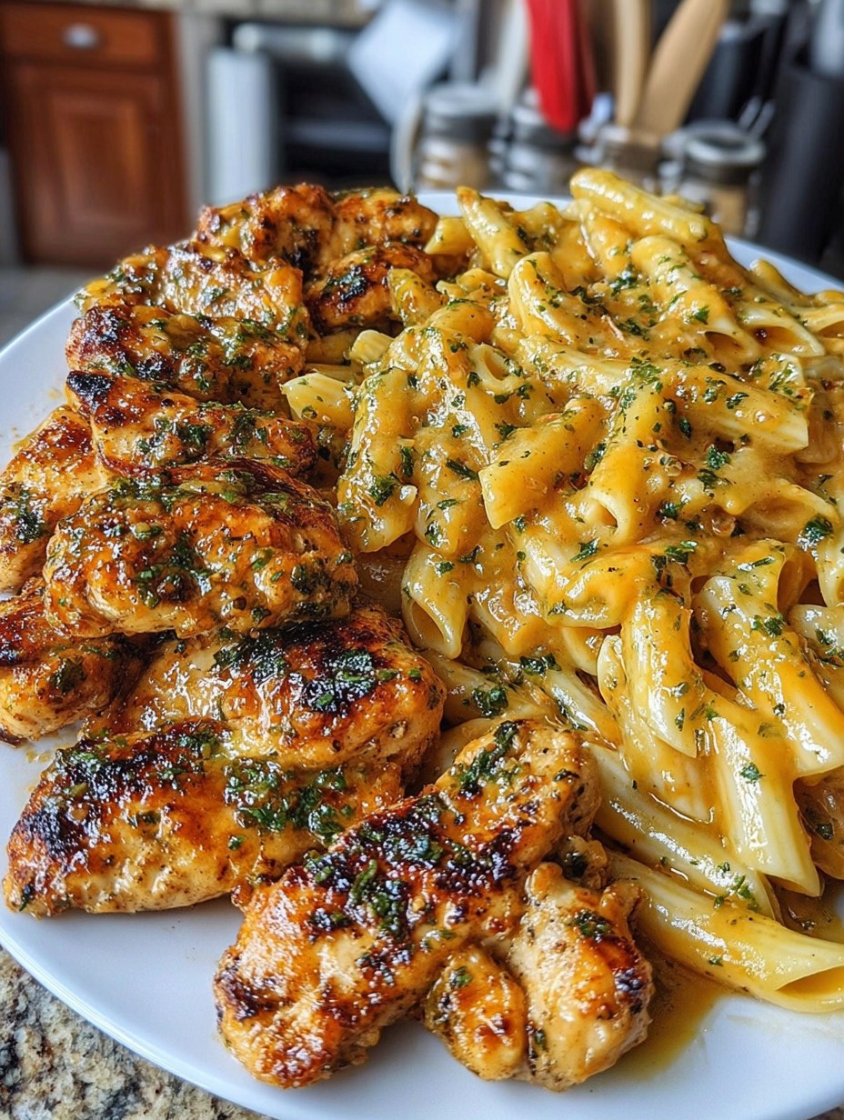 Garlic Butter Cajun Chicken with Cheddar Parmesan Penne Recipe