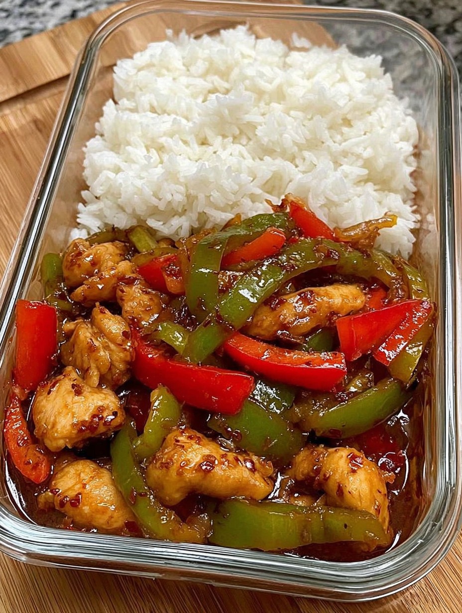 Sizzling Garlic Chicken Stir-Fry with Peppers & Steamed Rice Recipe