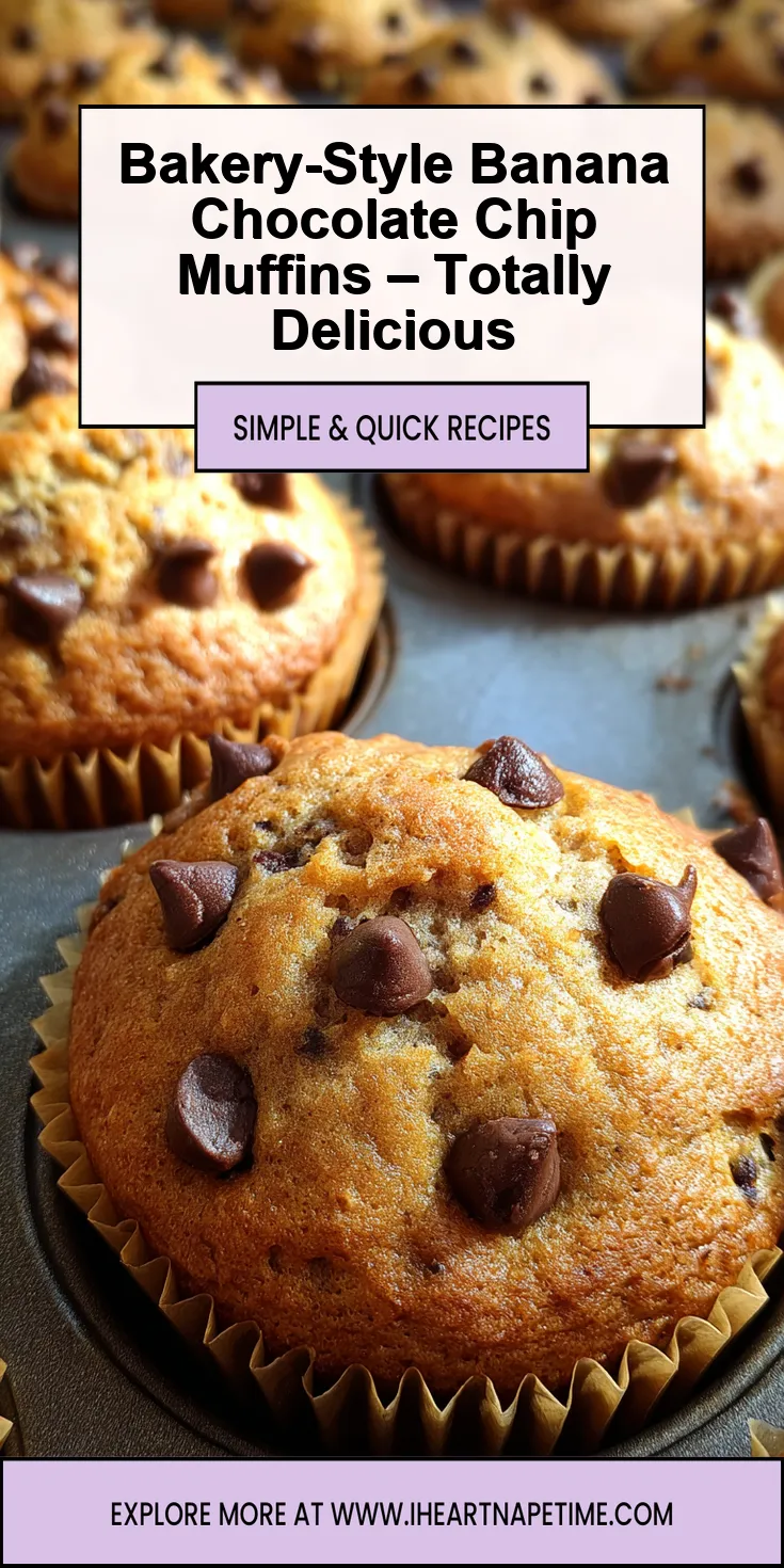 Freshly baked banana chocolate chip muffins with a soft, moist texture