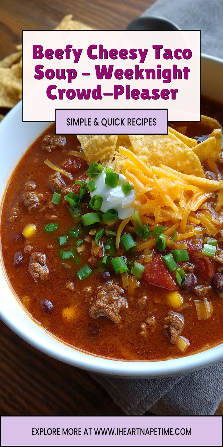 Beefy Cheesy Taco Soup – Weeknight Crowd-Pleaser served warm with cozy spices