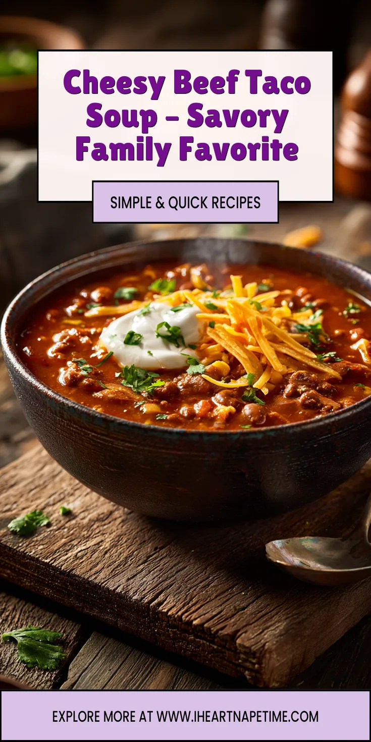 Cheesy Beef Taco Soup – Savory Family Favorite served warm with cozy spices