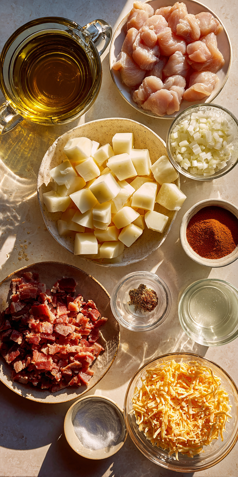 Cheesy Chicken Potato Soup – Rich & Flavorful served warm with cozy spices