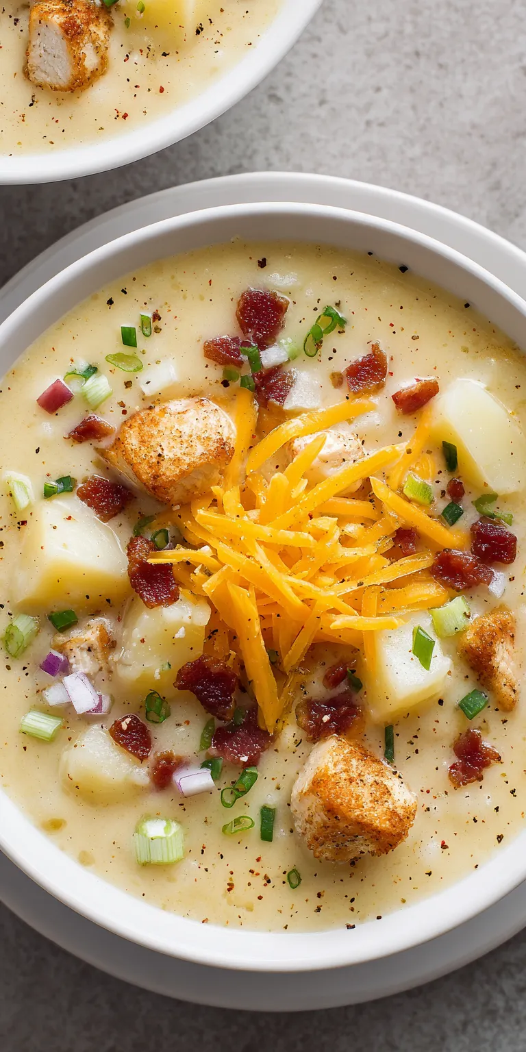 Cheesy Chicken Potato Soup – Rich & Flavorful served warm with cozy spices