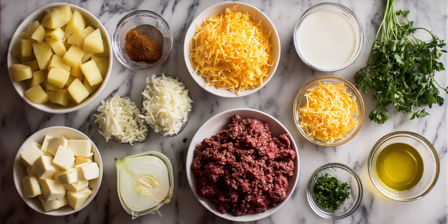 Cheesy Mashed Potato & Ground Beef Skillet served warm with cozy spices