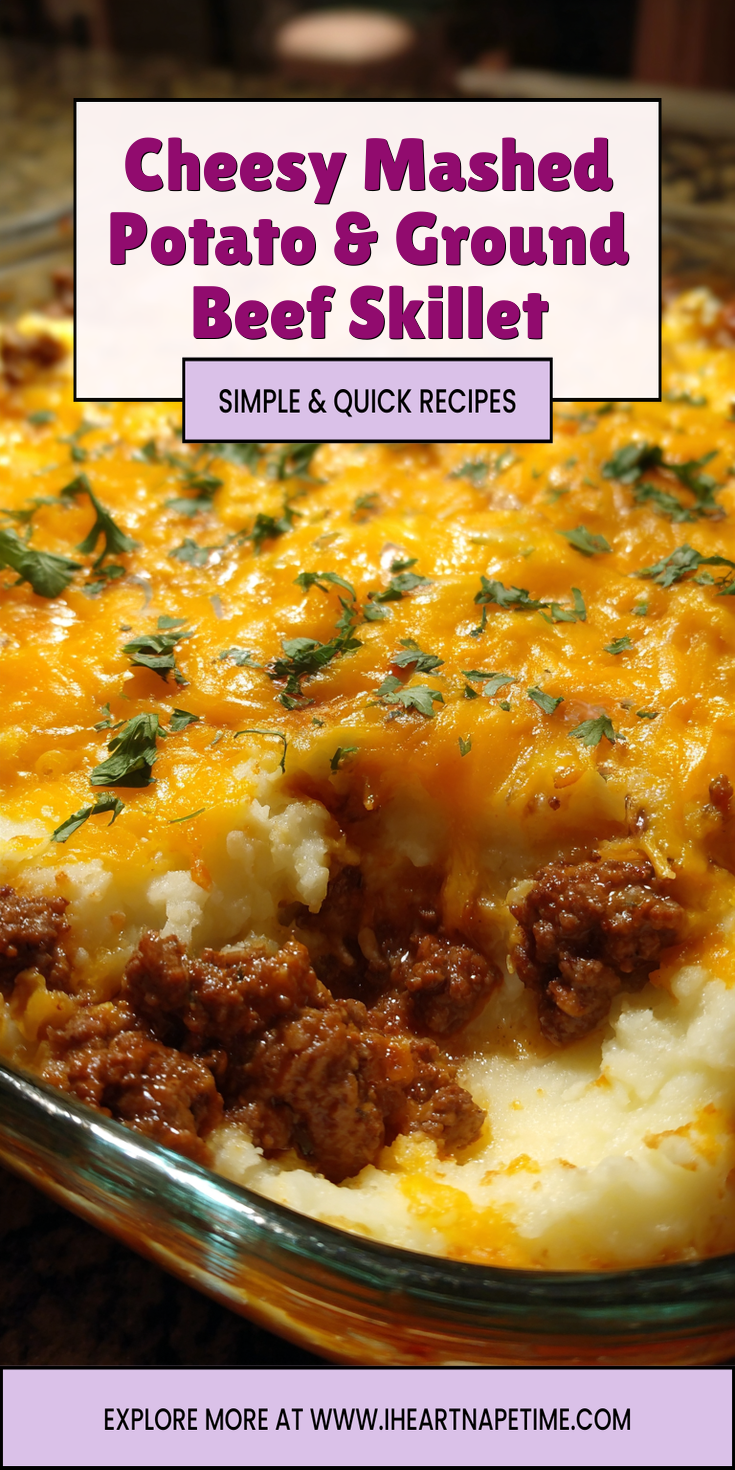 Cheesy Mashed Potato & Ground Beef Skillet served warm with cozy spices