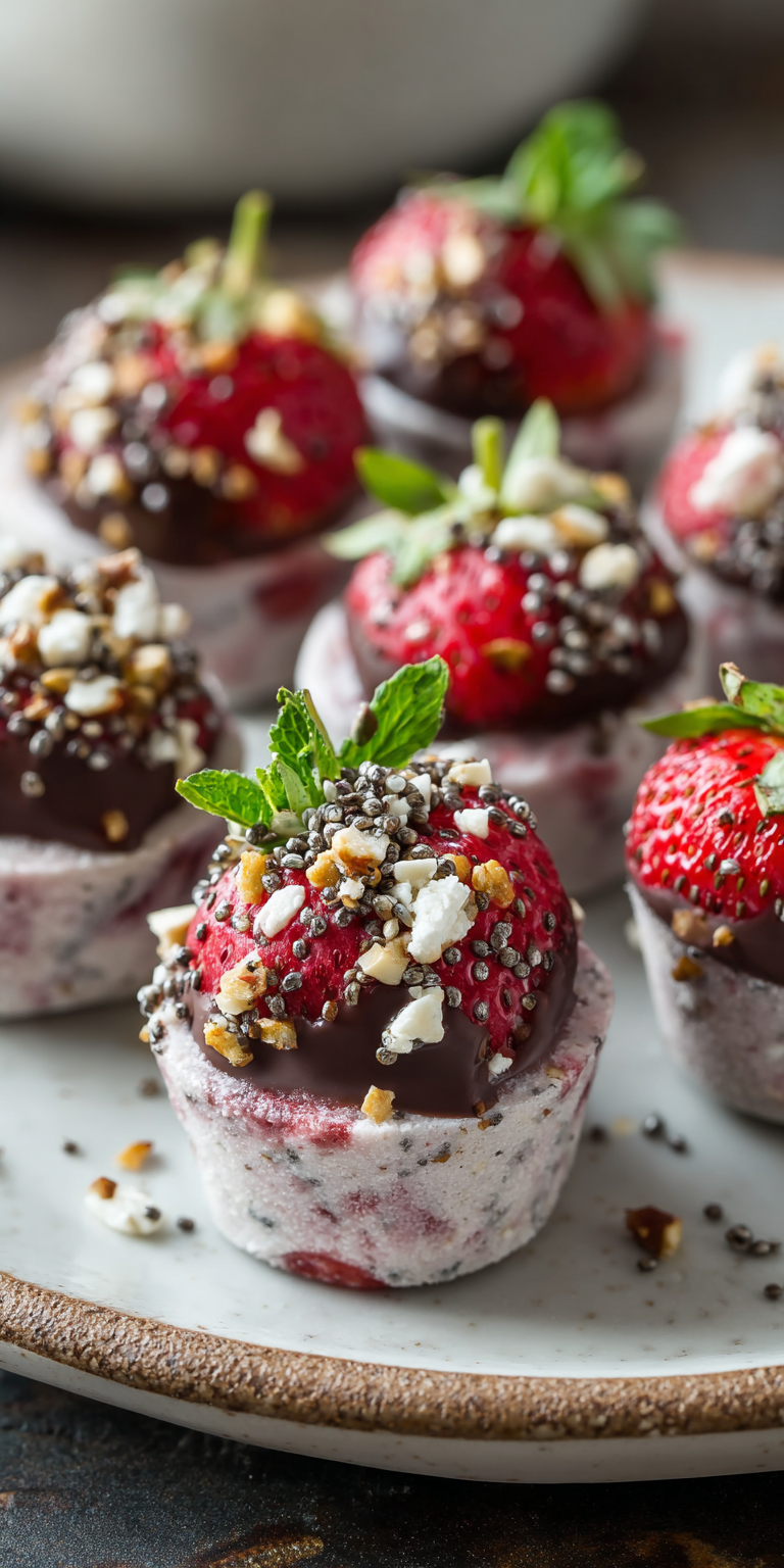Chocolate Strawberry Yogurt Bites: Frozen Berry Bliss! served warm with cozy spices