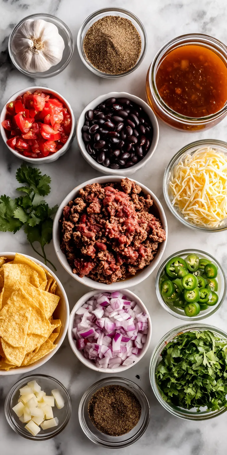 A collection of fresh components for Crock Pot Taco Chili, ready to be combined for a hearty meal
