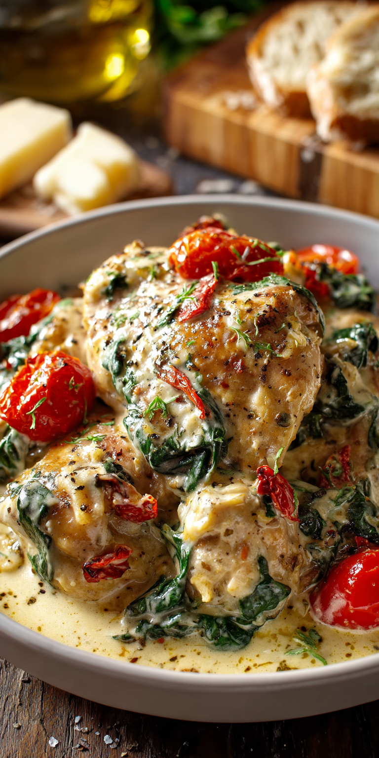 Tender Crockpot Garlic Herb Chicken with aromatic herbs and garlic