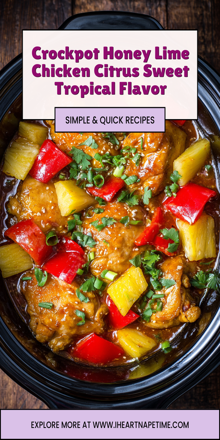 Crockpot Honey Lime Chicken Citrus Sweet Tropical Flavor served warm with cozy spices