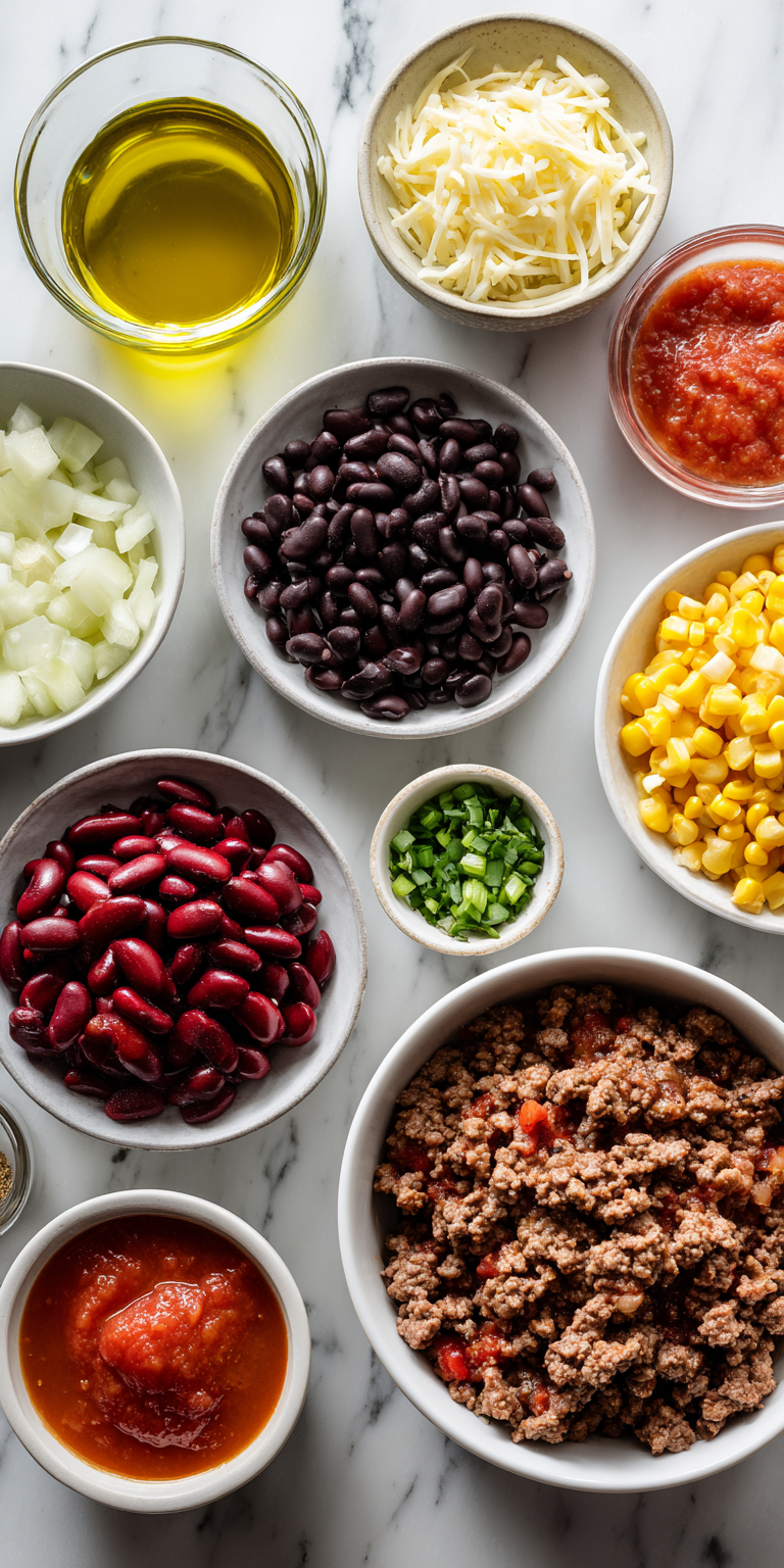 A collection of fresh and pantry items for an easy Rotel taco soup recipe