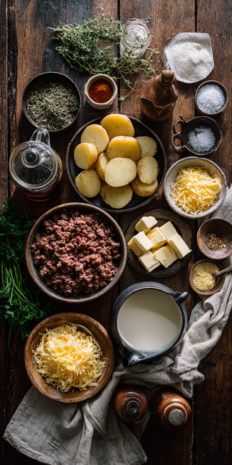 Garlic Butter Ground Beef & Potato Casserole served warm with cozy spices