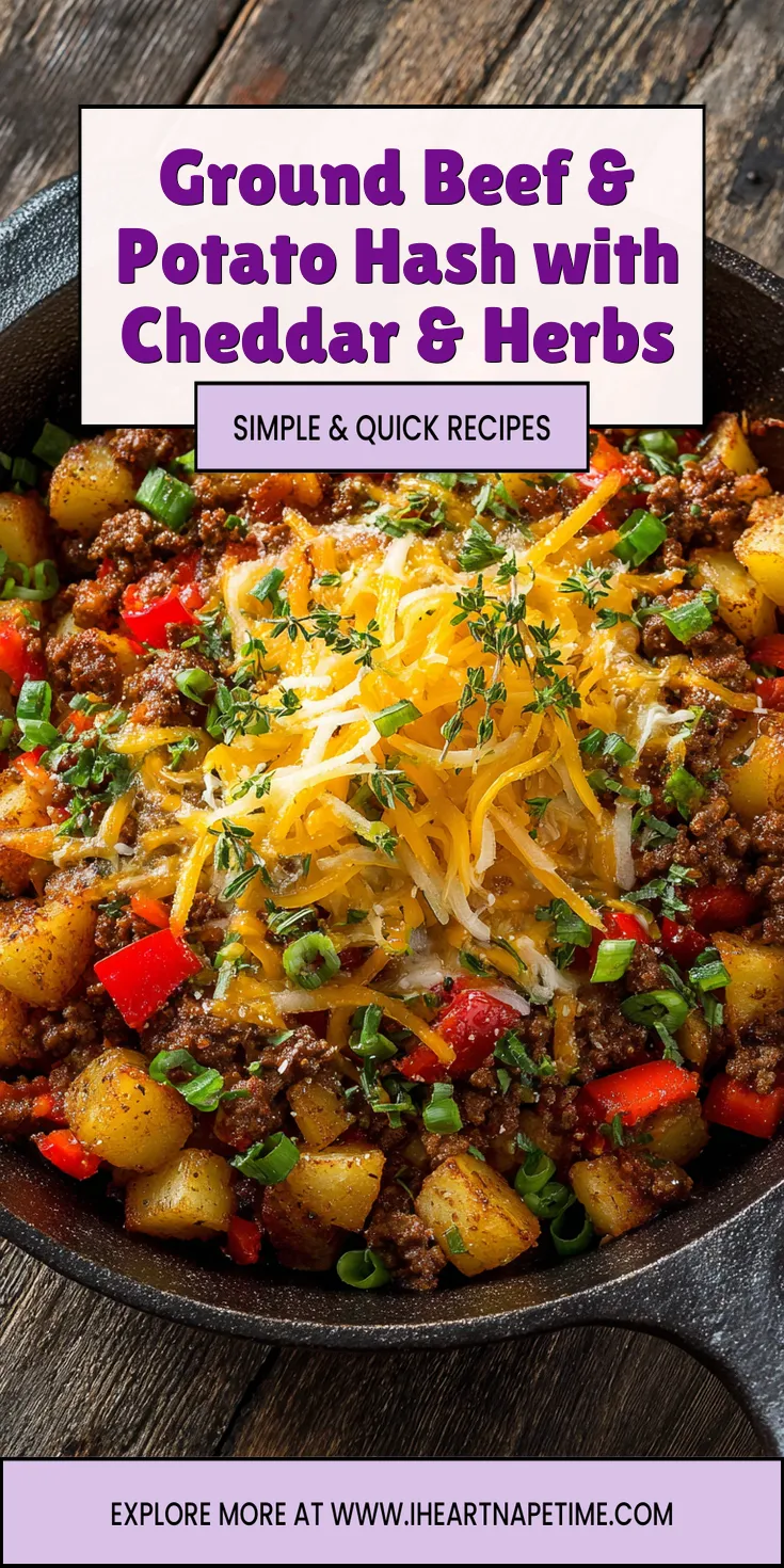 Ground Beef & Potato Hash with Cheddar & Herbs served warm with cozy spices
