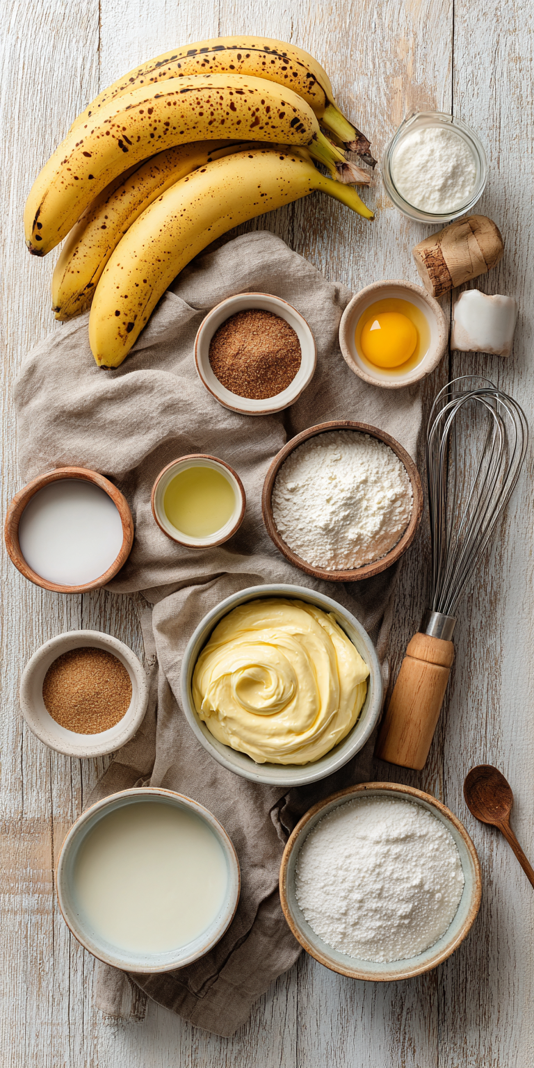 Fresh ingredients for healthy banana oat muffins with bananas and oats on a kitchen counter