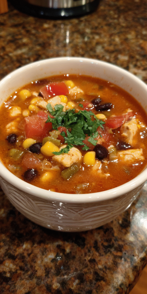 Hearty Black Bean Taco Soup – Vegetarian Delight served warm with cozy spices