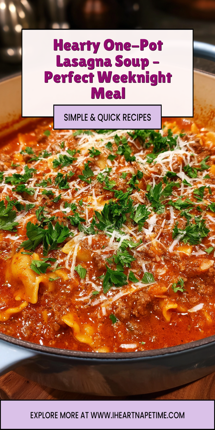 Hearty One-Pot Lasagna Soup – Perfect Weeknight Meal served warm with cozy spices
