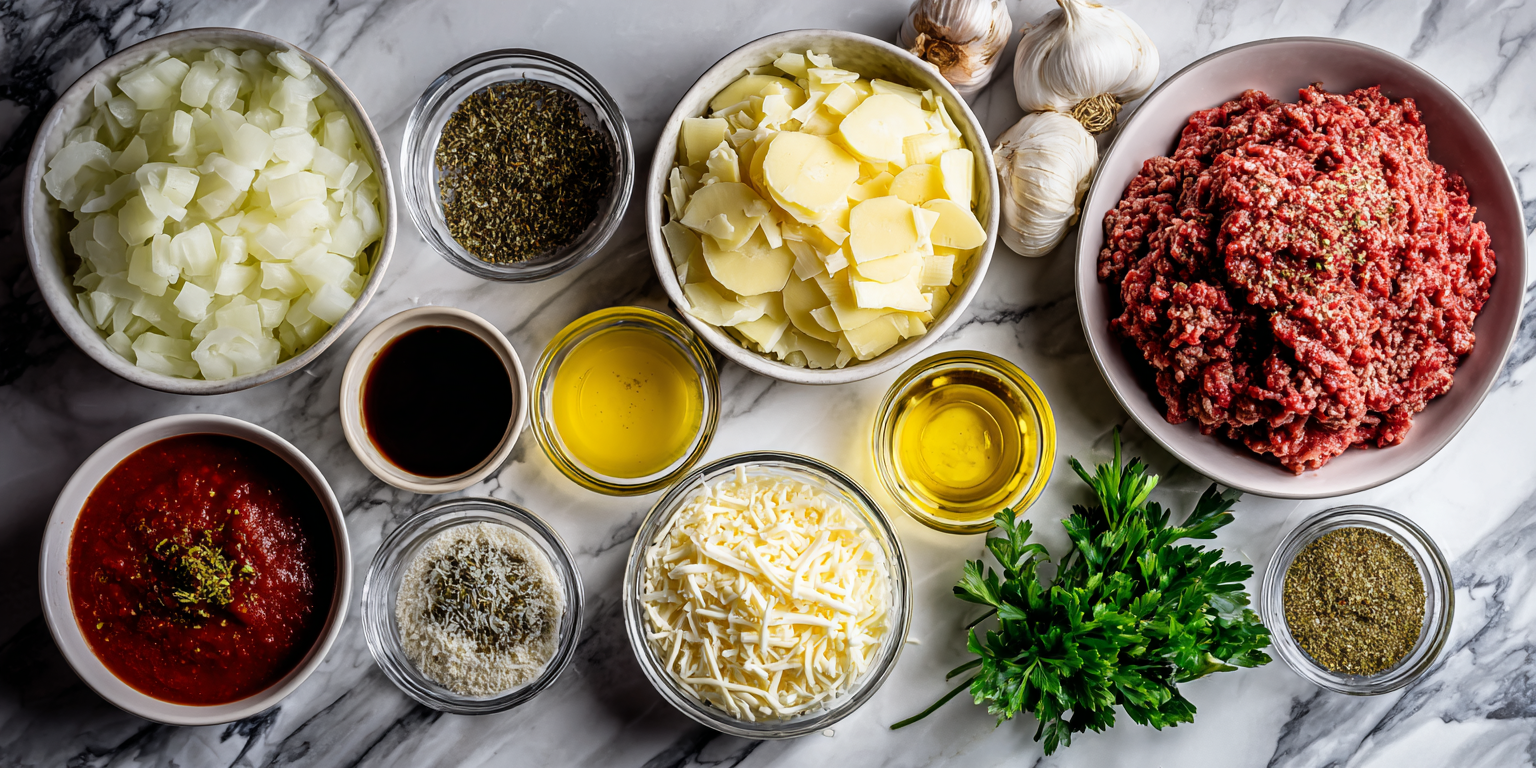 Italian Herb Ground Beef & Potato Casserole served warm with cozy spices