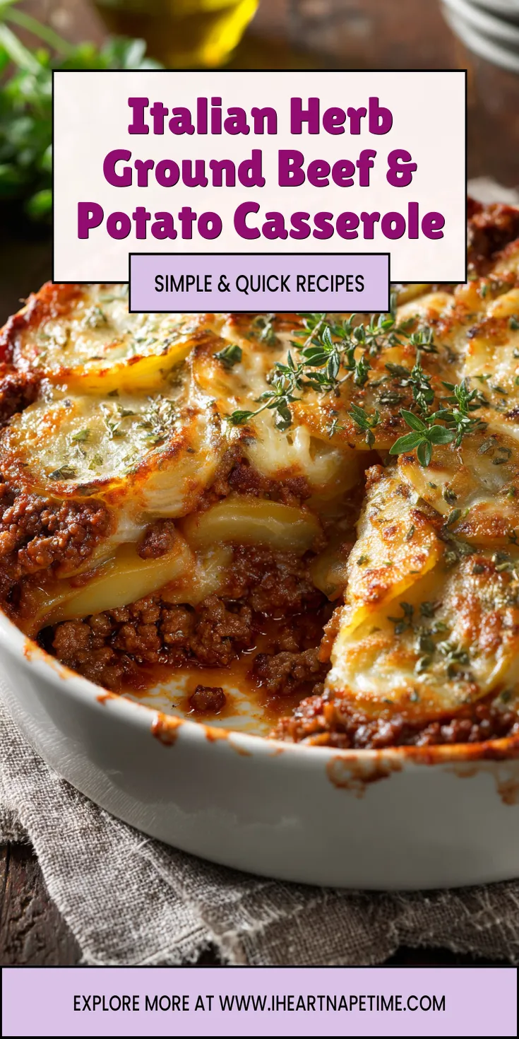 Italian Herb Ground Beef & Potato Casserole served warm with cozy spices