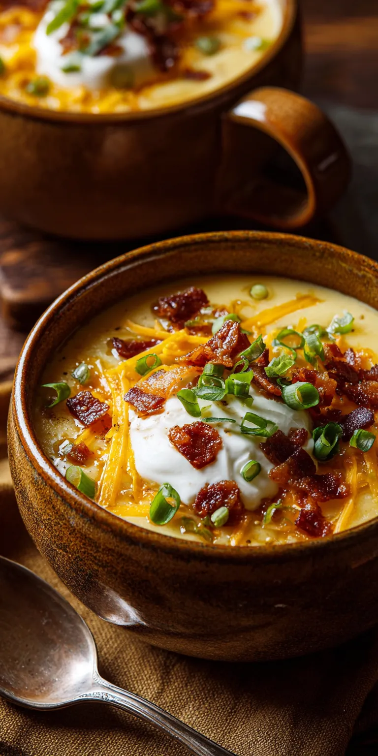 A comforting bowl of loaded baked potato soup with chicken and bacon, perfect for chilly evenings