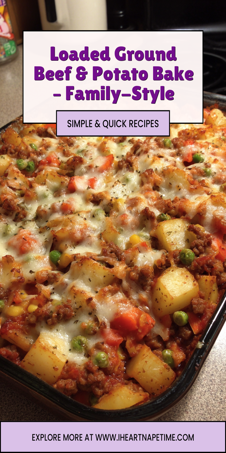 Loaded Ground Beef & Potato Bake – Family-Style served warm with cozy spices