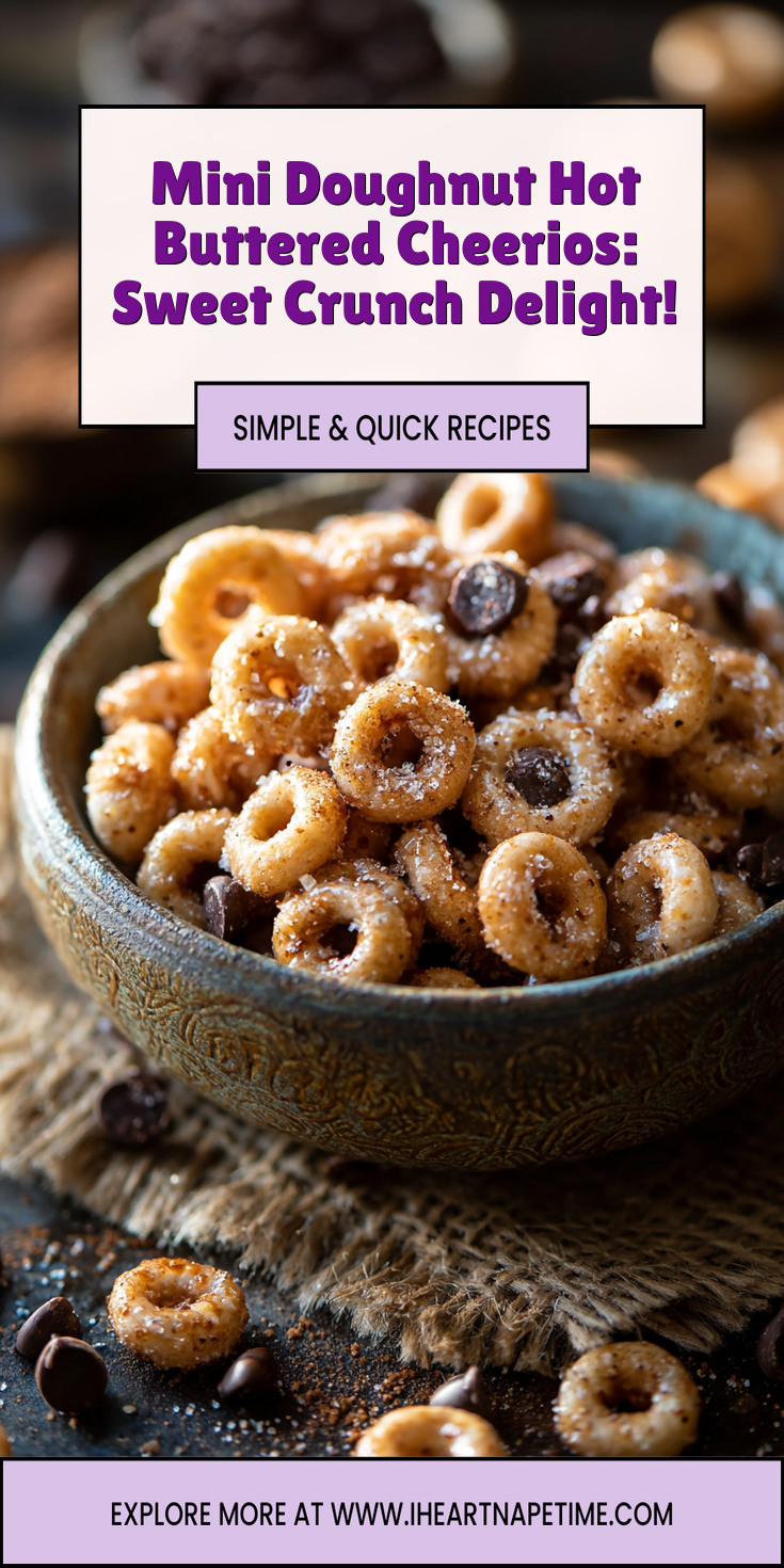 A bowl of Mini Doughnut Hot Buttered Cheerios with a sweet, buttery glaze