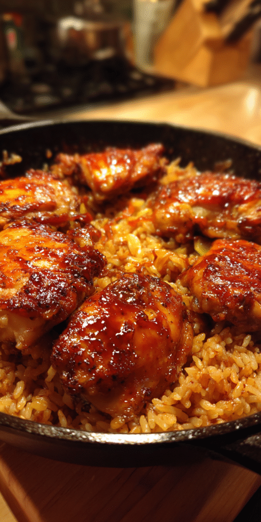 One-Pan Honey BBQ Chicken Rice – Sweet & Sticky Weeknight Magic Recipe