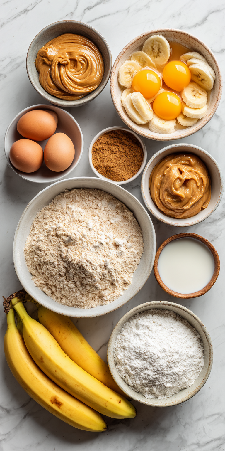 Fresh ingredients for peanut butter banana muffins ready to mix