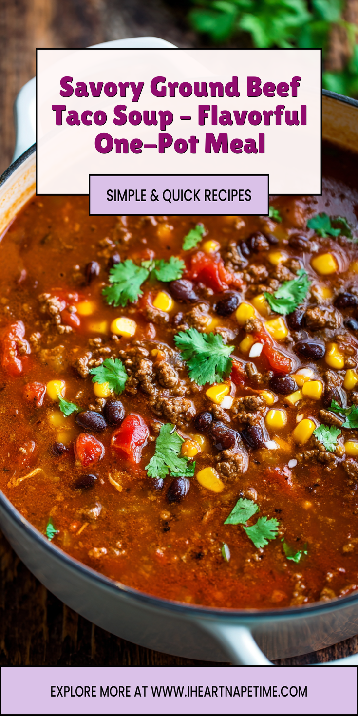 Savory Ground Beef Taco Soup – Flavorful One-Pot Meal served warm with cozy spices