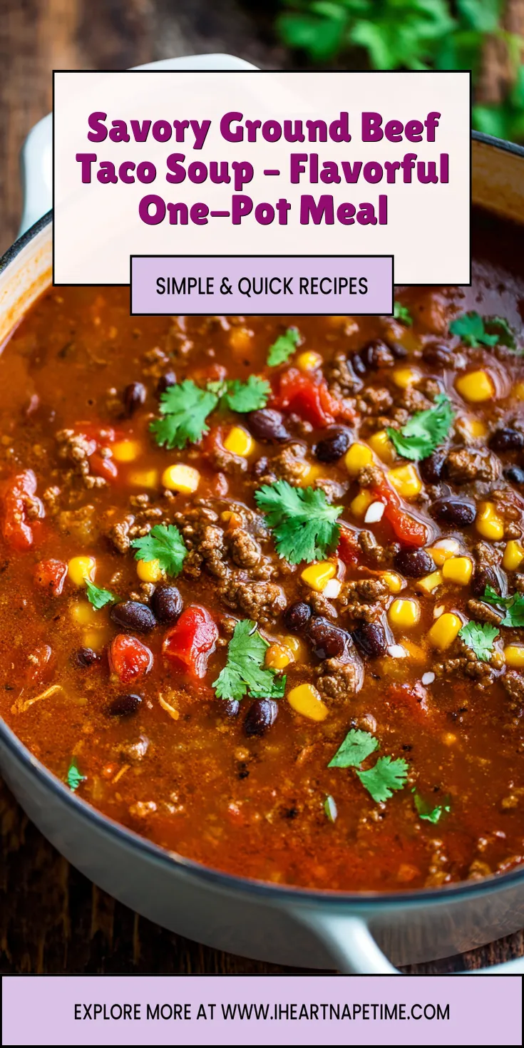 Savory Ground Beef Taco Soup – Flavorful One-Pot Meal served warm with cozy spices