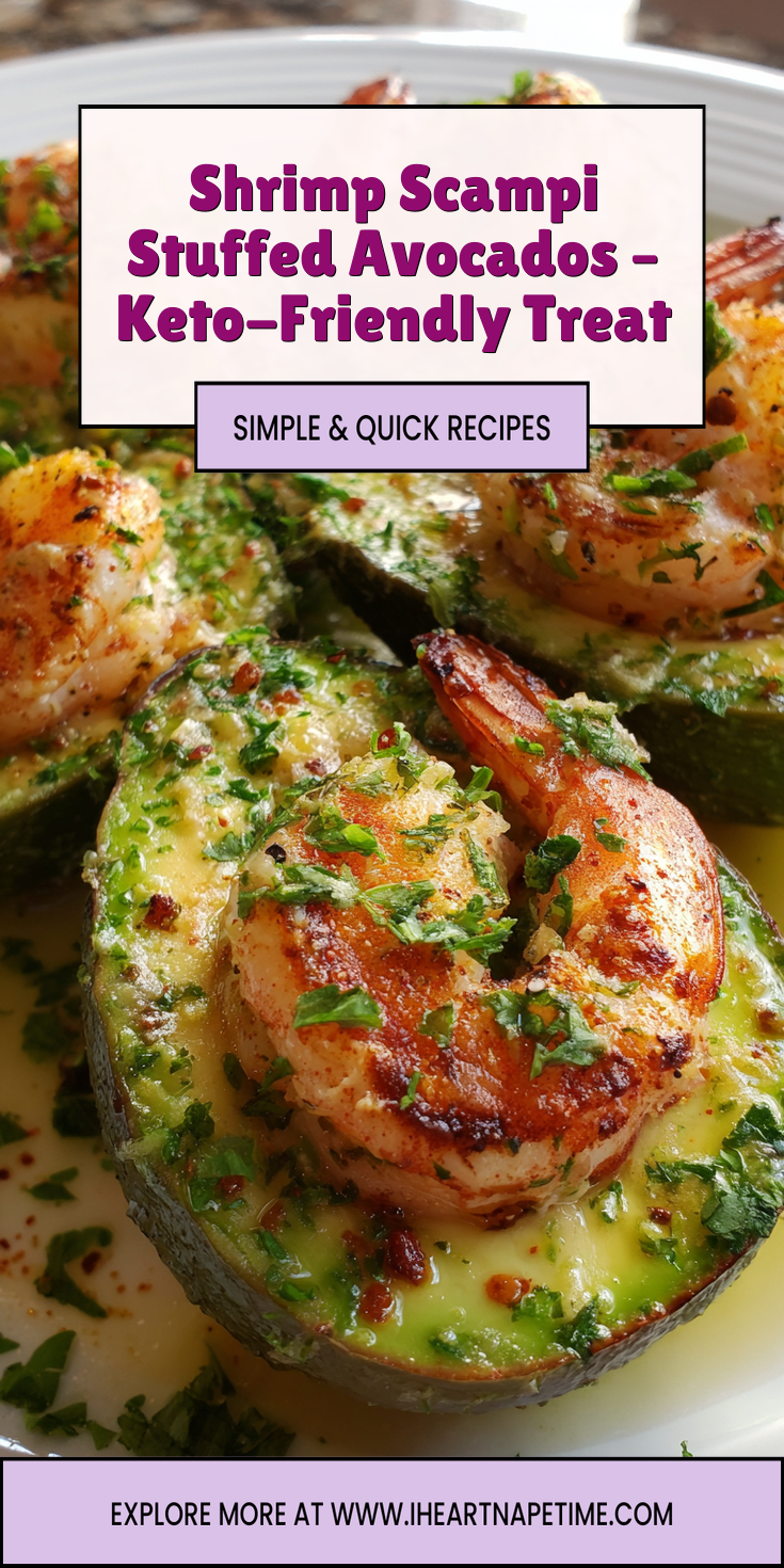 Shrimp Scampi Stuffed Avocados – Keto-Friendly Treat served warm with cozy spices