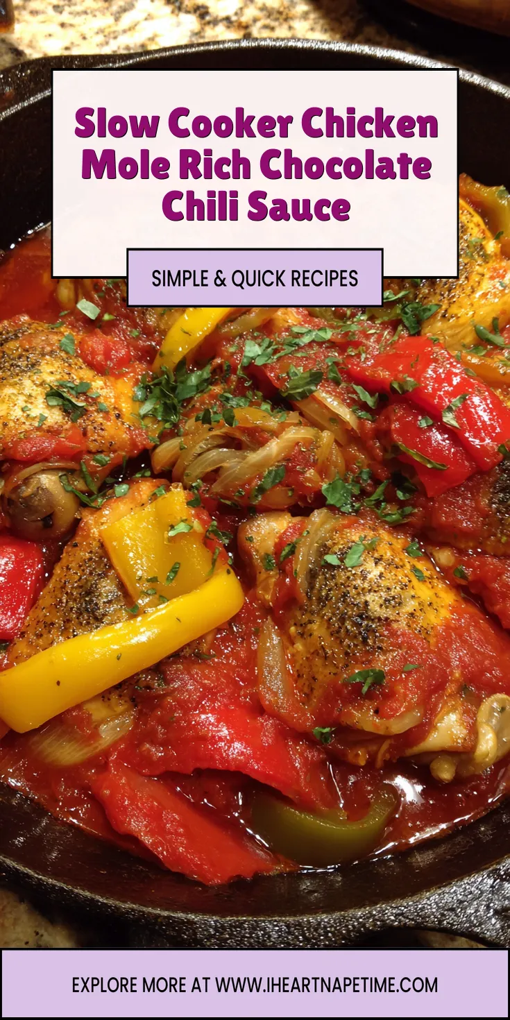 Slow Cooker Chicken Mole Rich Chocolate Chili Sauce served warm with cozy spices