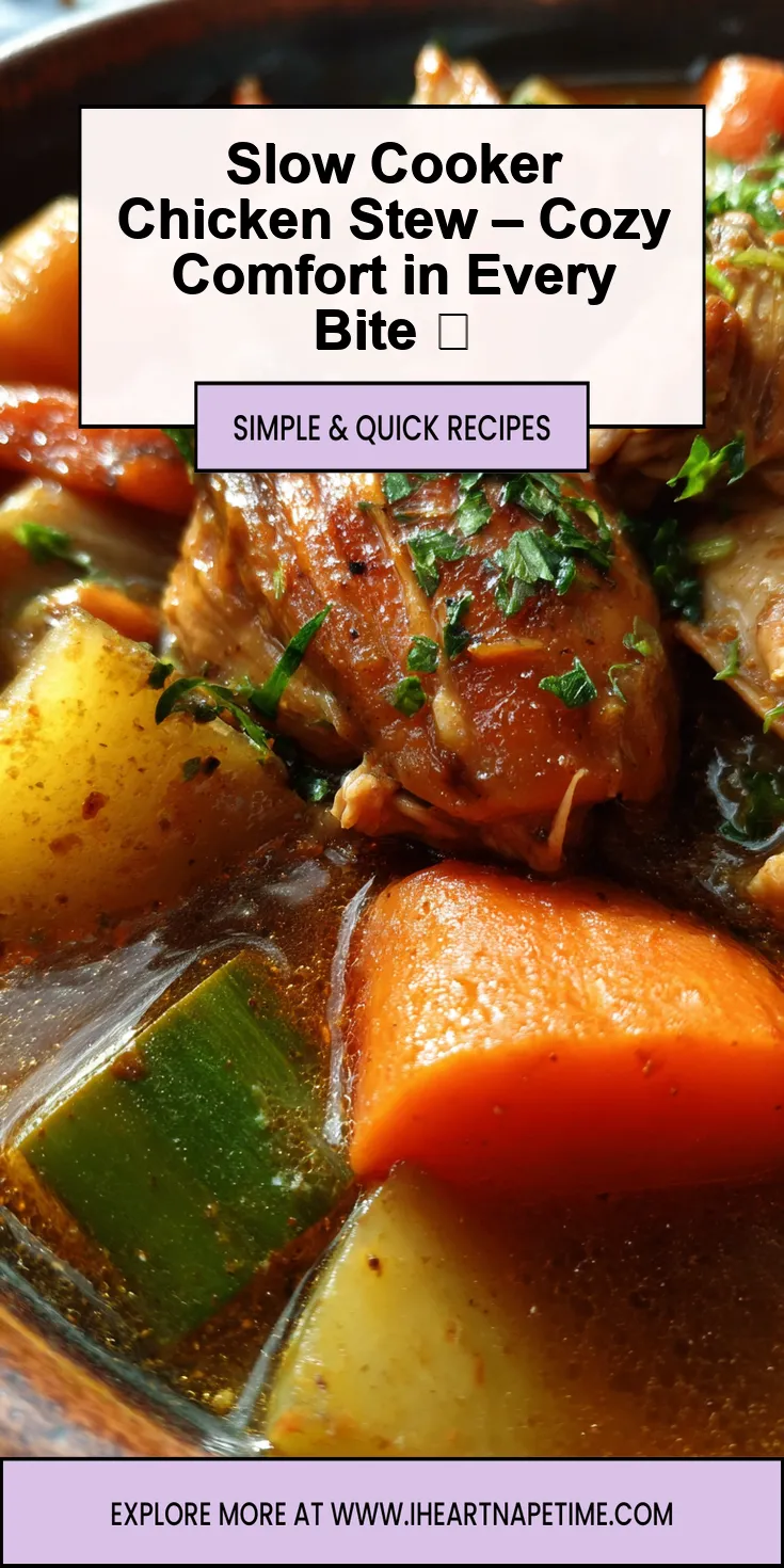 A bowl of slow cooker chicken stew with tender chicken and vibrant vegetables