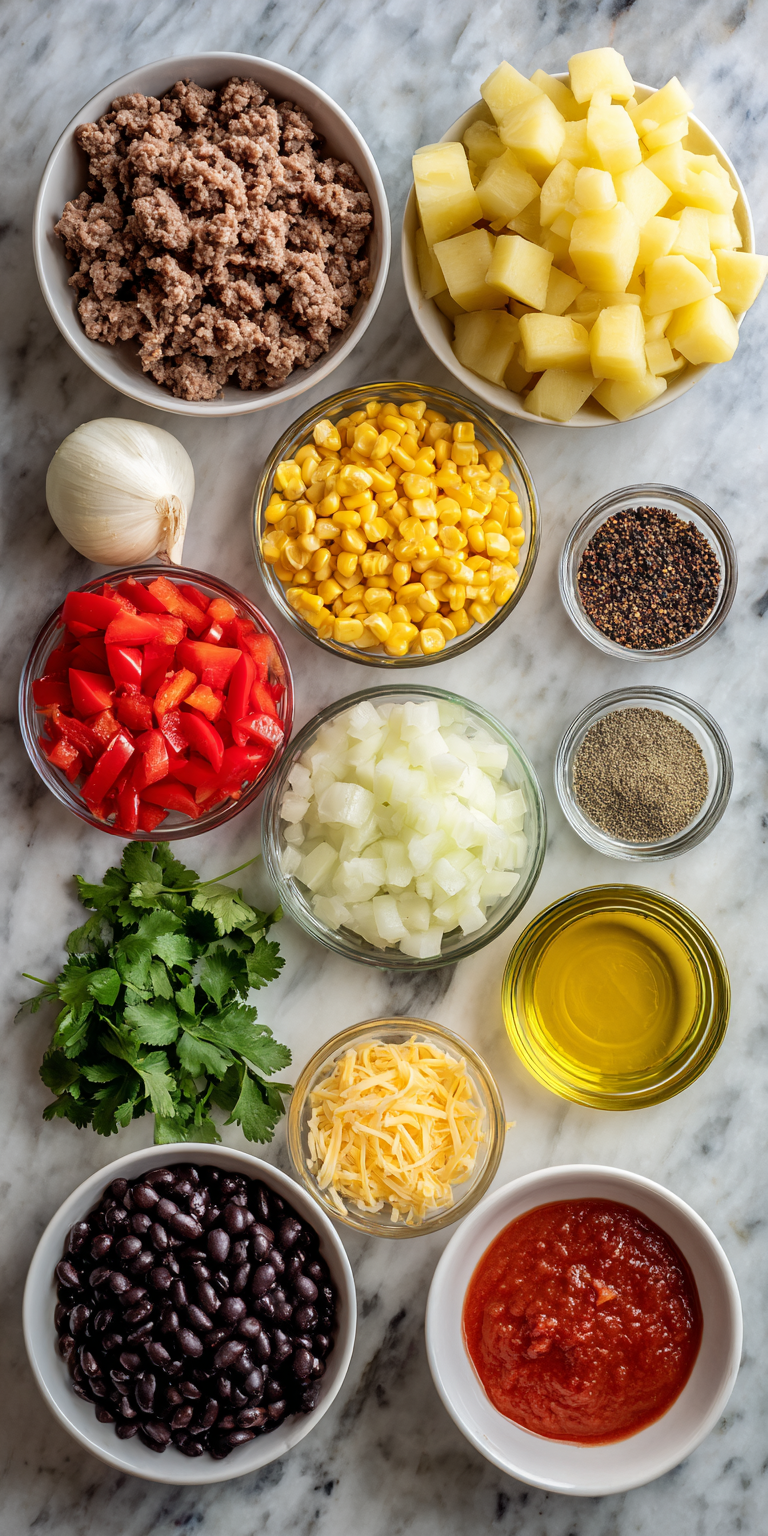 Southwest Ground Beef & Potato Bake – Cheesy & Bold served warm with gentle spices and a cozy aroma