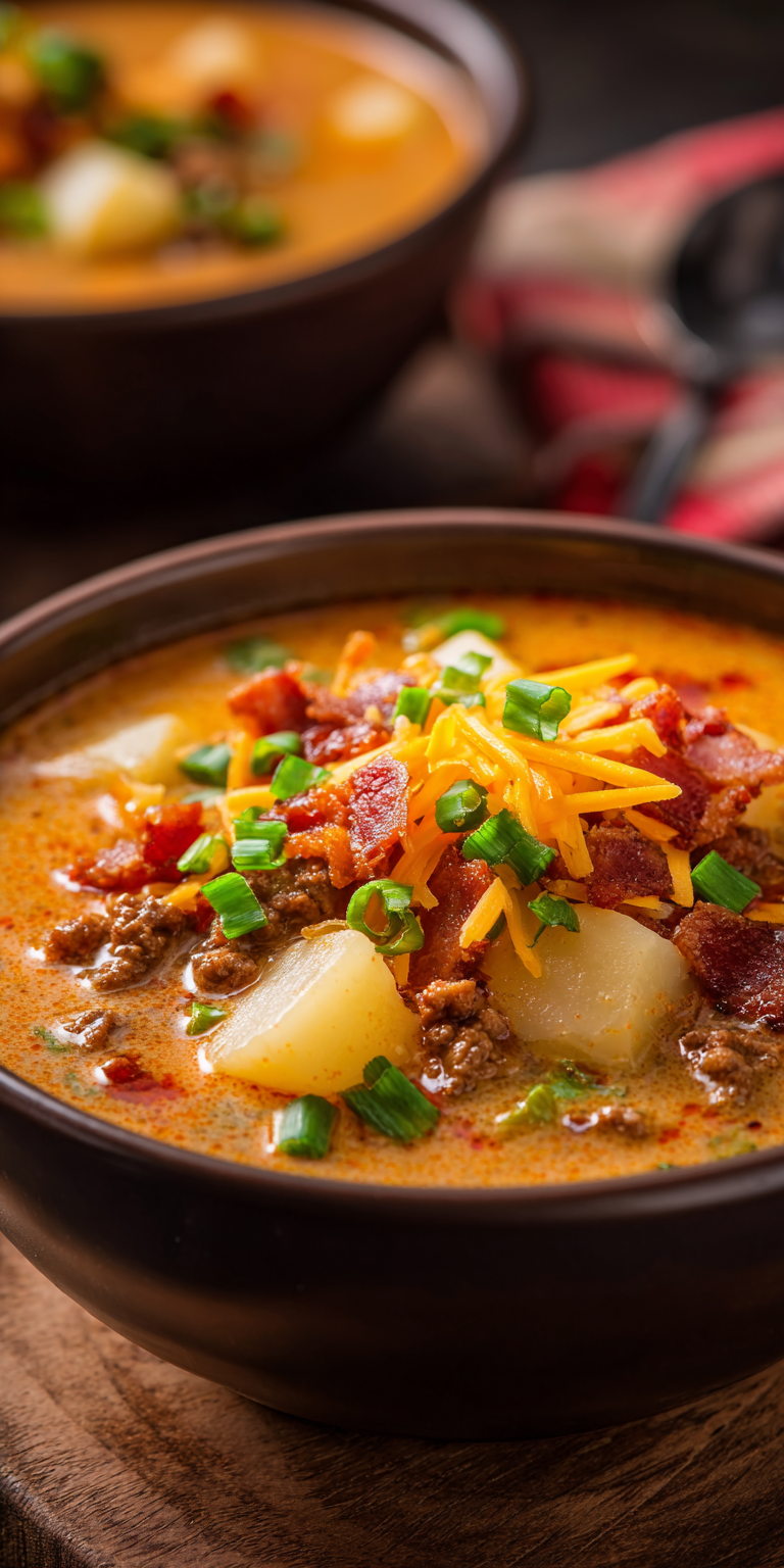 Cheesy Hamburger Potato Soup Recipe