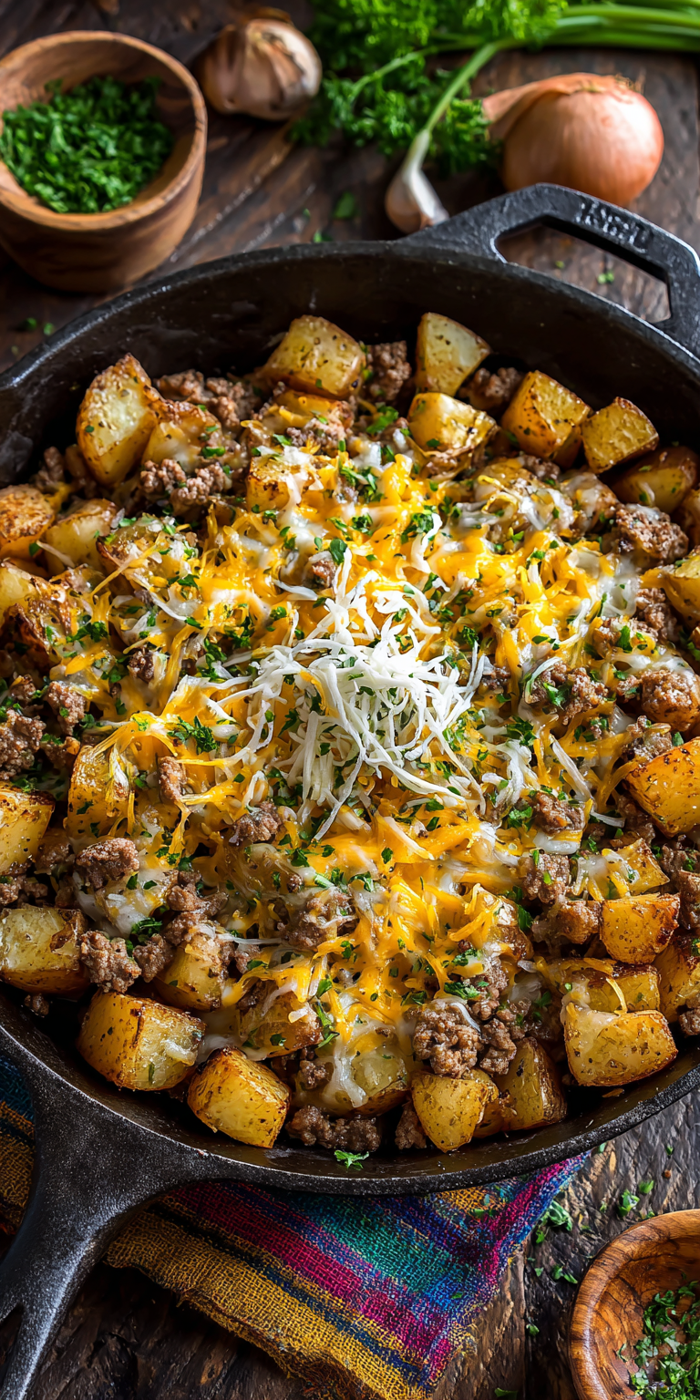 Cheesy Ranch Ground Beef & Potato Skillet Recipe
