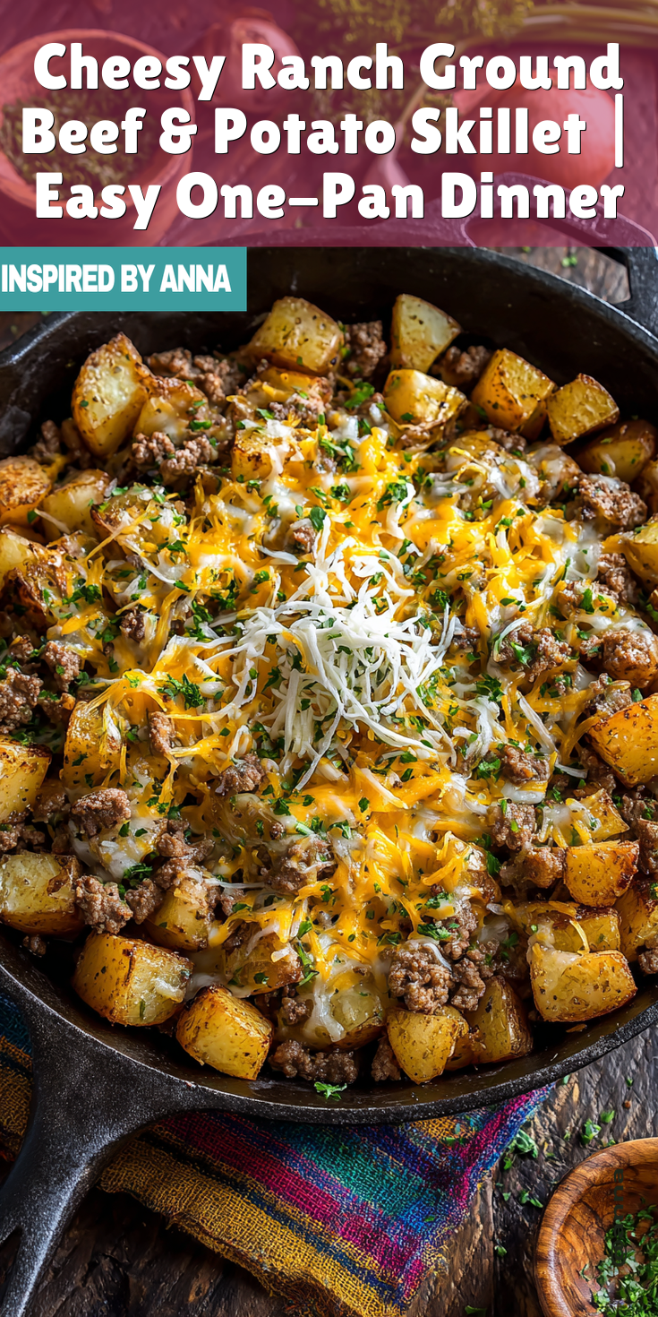 Cheesy Ranch Ground Beef & Potato Skillet | Easy One-Pan Dinner served warm with gentle spices and a cozy aroma