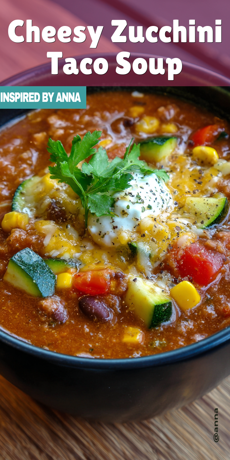 Cheesy Zucchini Taco Soup served warm with cozy spices
