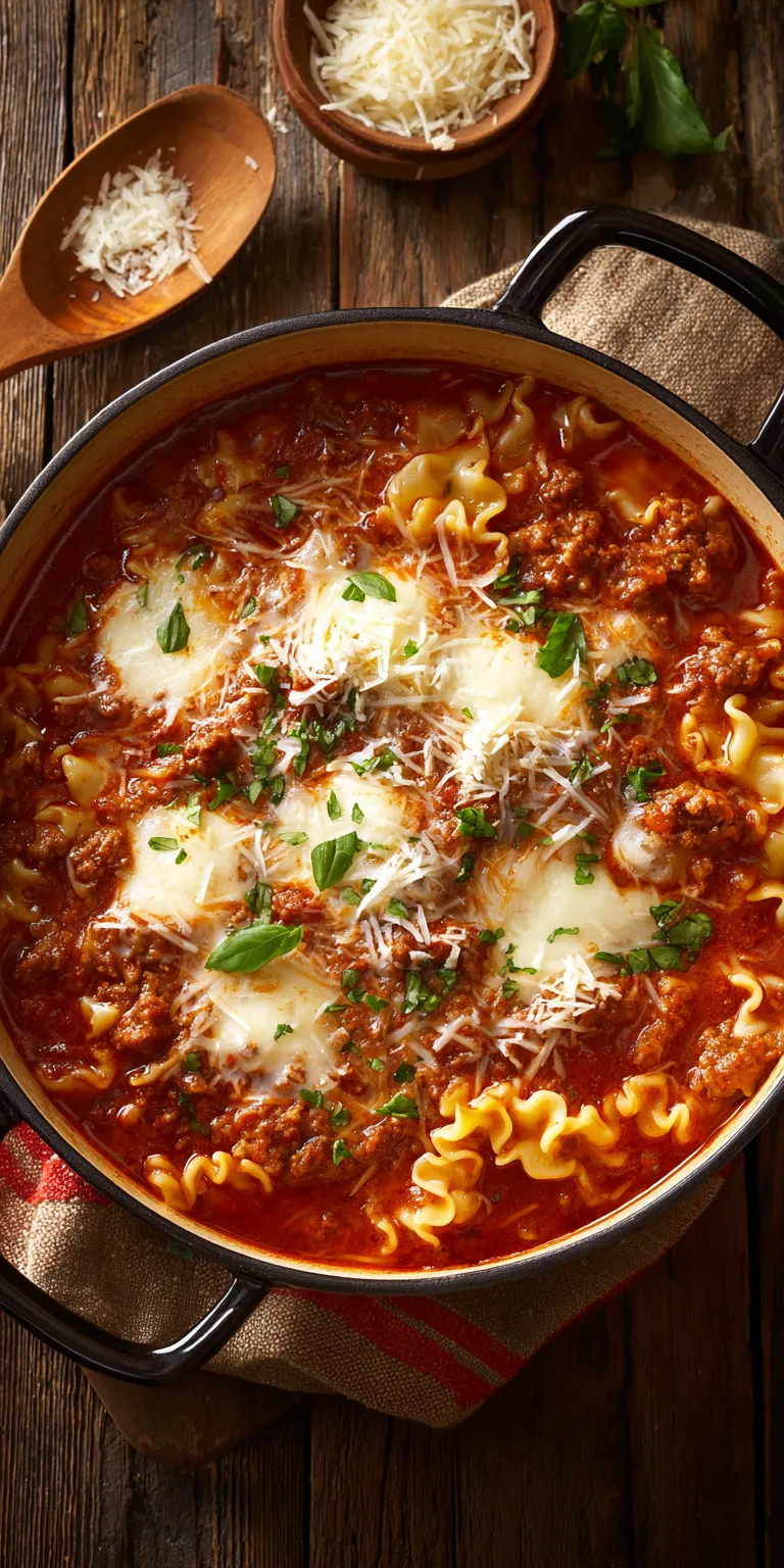 Creamy Beef Lasagna Soup Recipe | Easy One-Pot Dinner Idea served warm with cozy spices