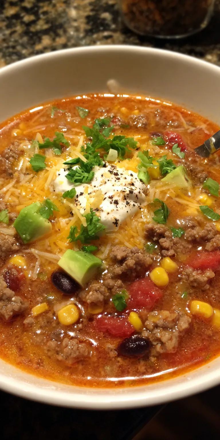 Creamy Beef Taco Soup: Your Ultimate Cozy Dinner served warm with cozy spices