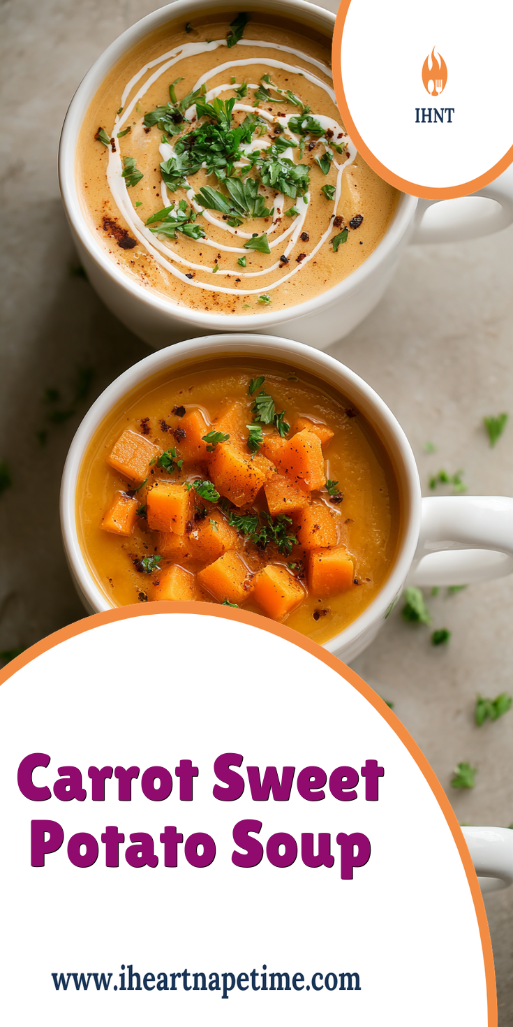 Creamy Carrot Sweet Potato Soup Recipe | Easy & Healthy served warm with cozy spices