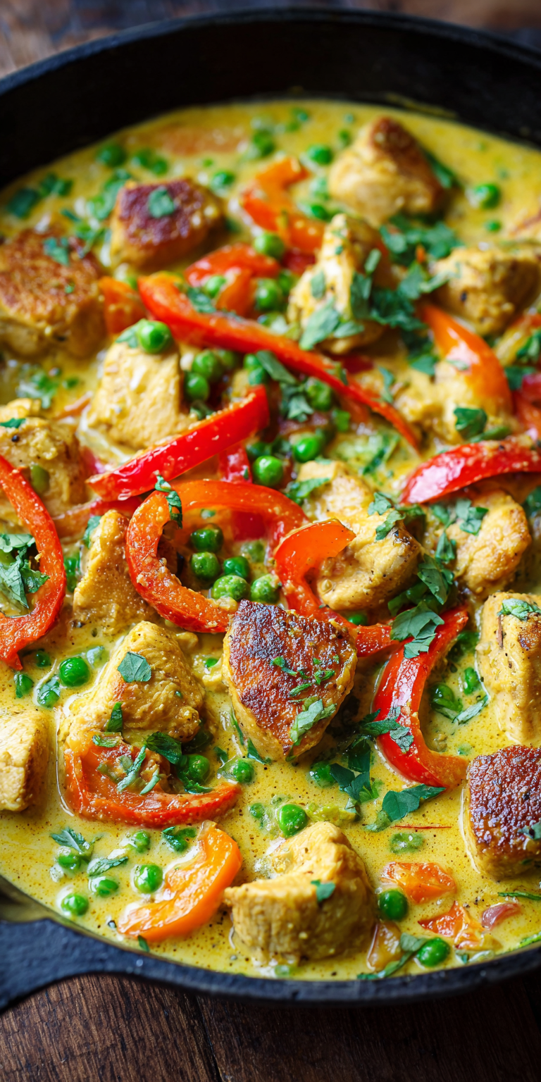 Creamy Coconut Curry Chicken Skillet | Easy One-Pan Dinner served warm with cozy spices