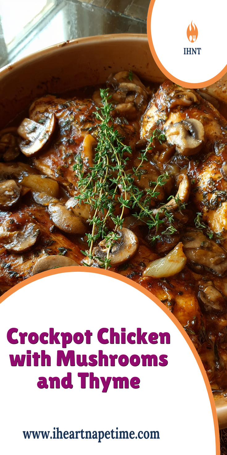 Creamy Crockpot Chicken with Mushrooms & Thyme Recipe served warm with cozy spices