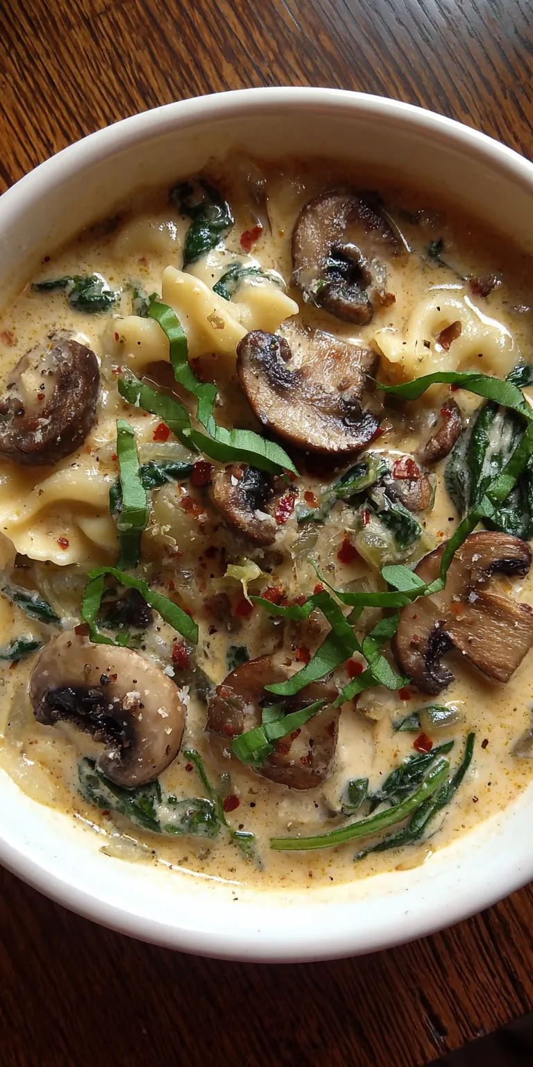 Creamy Mushroom Spinach Lasagna Soup Recipe served warm with cozy spices