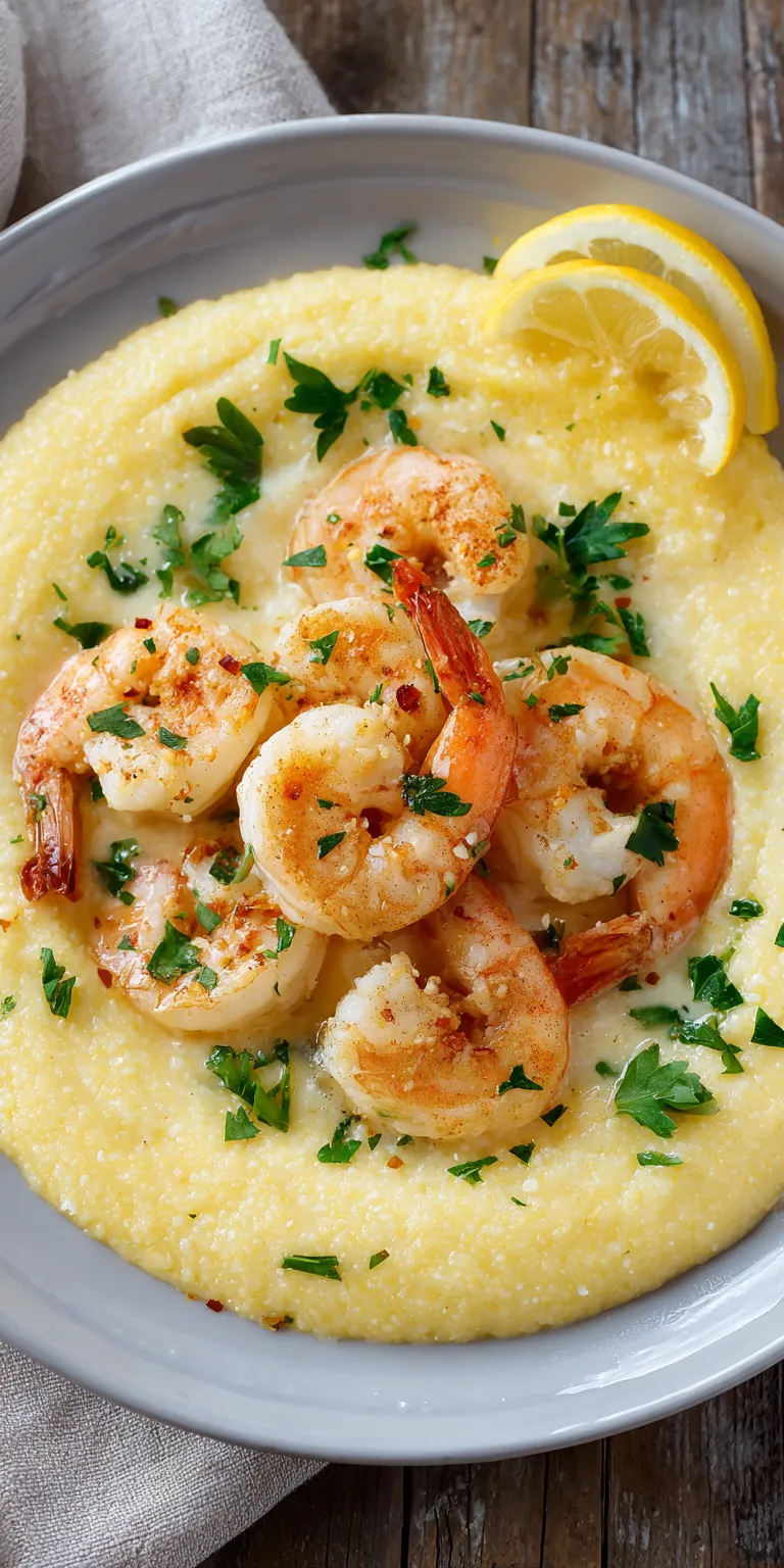 Creamy Polenta with Garlic Shrimp Scampi | Easy Dinner Recipe served warm with cozy spices