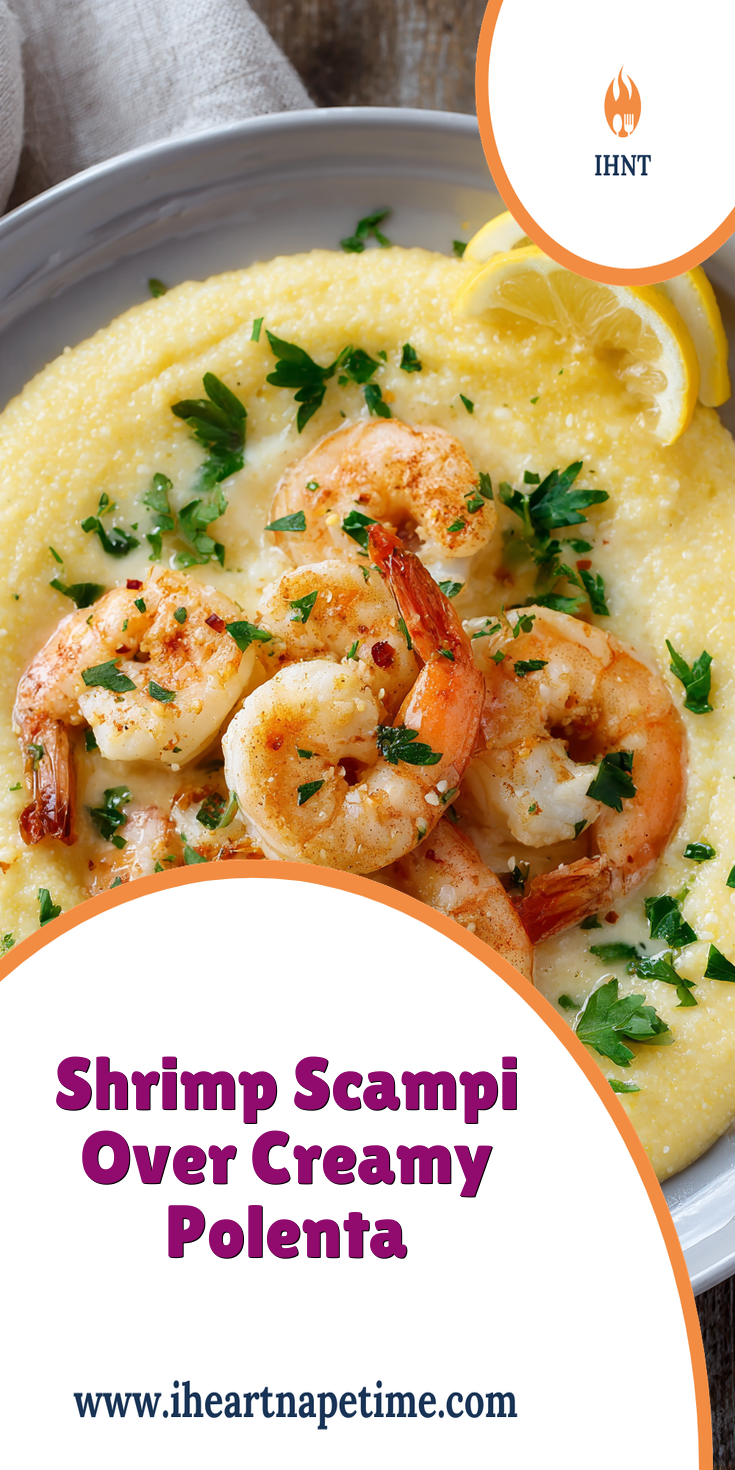 Creamy Polenta with Garlic Shrimp Scampi | Easy Dinner Recipe served warm with cozy spices
