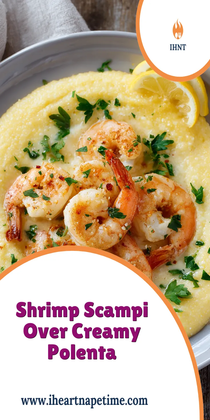 Creamy Polenta with Garlic Shrimp Scampi | Easy Dinner Recipe served warm with cozy spices